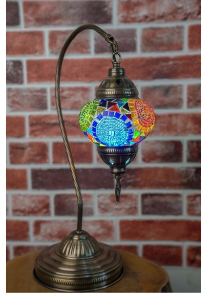 El Yapımı Mozaik Abajur Masa Lambası, Ampul Hediyeli, Şık ve Zarif Tasarım