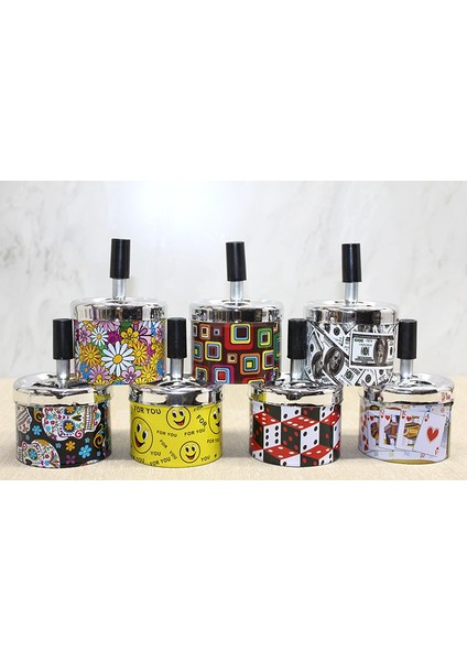 Küçük Boy Metal Renkli Basmalı Küllük Yuvarlak