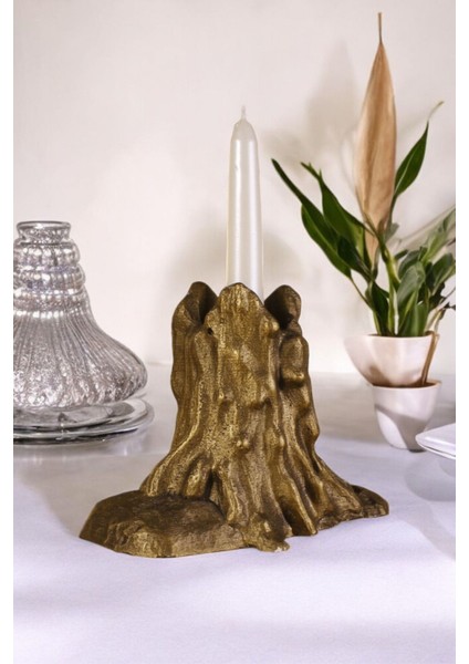 Şamdan Mumluk Dekoratif Tealight Altın Eskitme Renk Modeli