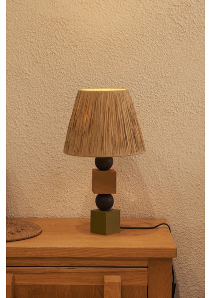 Renkli Ahşap Gövde Bohem Abajur, Ofis ve Oturma Odası Dekoru