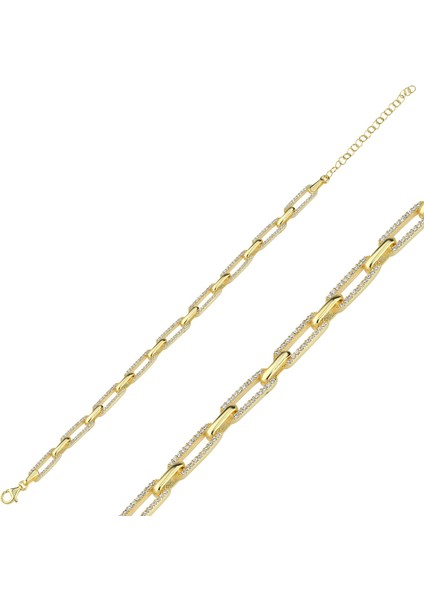 Taşlı Zincir Altın Kaplama Bileklik Blk9