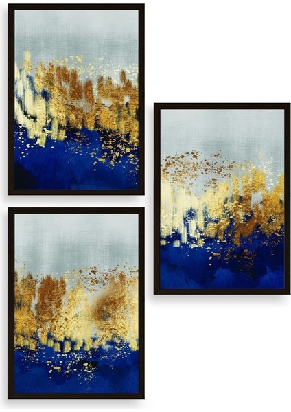 Soyut Üçlü Ahşap Çerçeveli Tablo