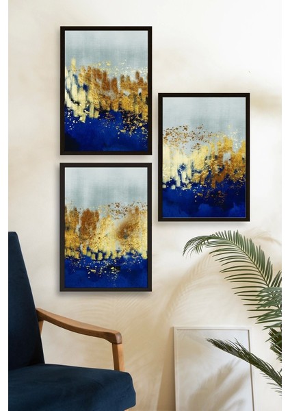 Soyut Üçlü Ahşap Çerçeveli Tablo modelleri