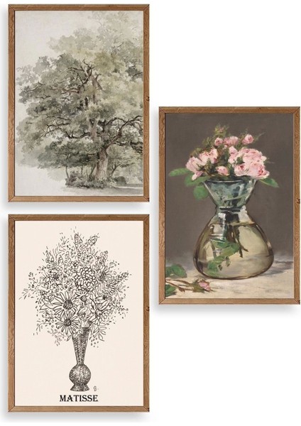 Matisse Üçlü Ahşap Çerçeveli Tablo