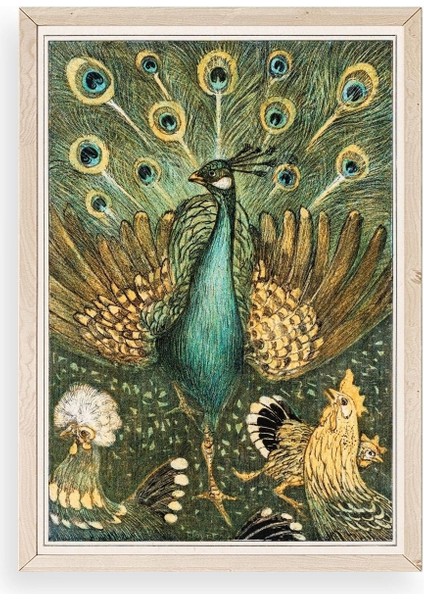 Nouveau Vintage Peacock Ahşap Çerçeveli Tablo
