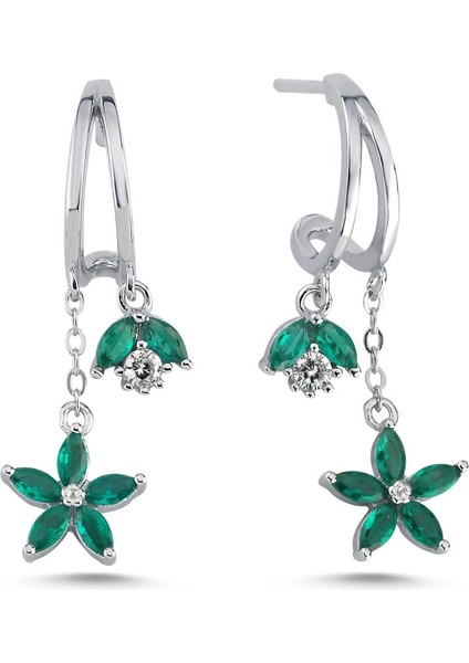 Yeşil Lotus Çiçekli Gümüş Küpe KP05