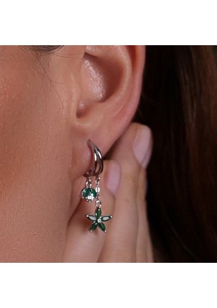 Yeşil Lotus Çiçekli Gümüş Küpe KP05 fiyatları