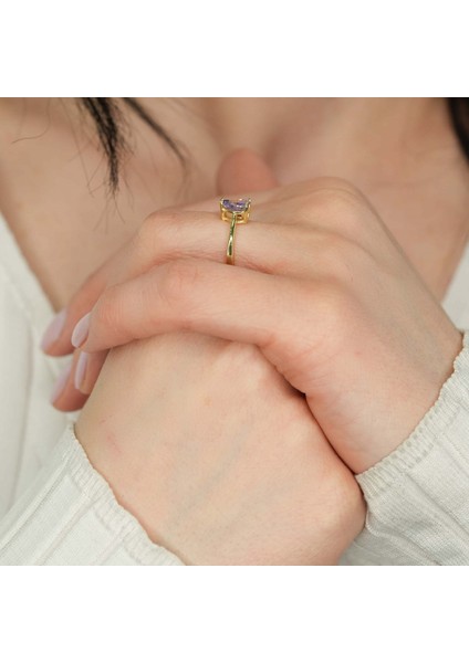 Lila Ametist Taşlı Gümüş Yüzük YZ05 fırsatları