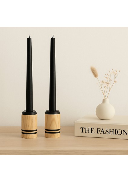 2’li Siyah Ahşap Şamdan Mumluk Seti, Şık ve Zarif Dekorasyon Parçası