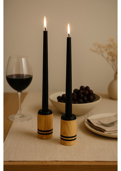2’li Siyah Ahşap Şamdan Mumluk Seti, Şık ve Zarif Dekorasyon Parçası fiyatları