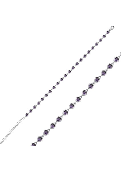 Mor Taşlı Kalpli Gümüş Bileklik BLK34