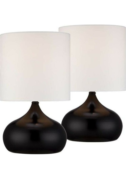 2'li Beyaz Kumaş Şapkalı Metal Elips Masa Lambası Seti