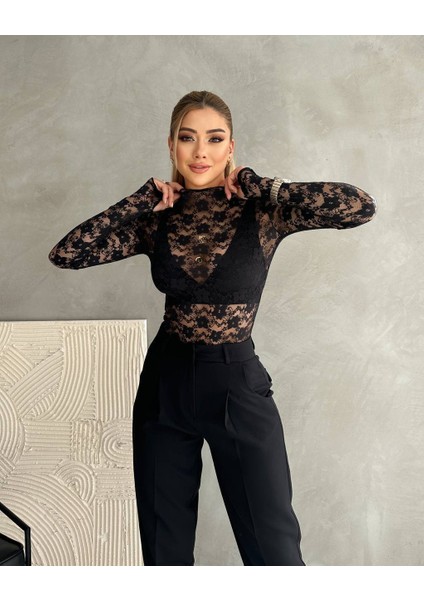 Kadın Uzun Kollu Transparan Çıtçıtlı Bodysuit Bluz modelleri