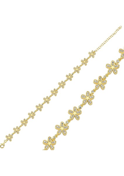 Taşlı Papatya Altın Kaplama Bileklik BLK14