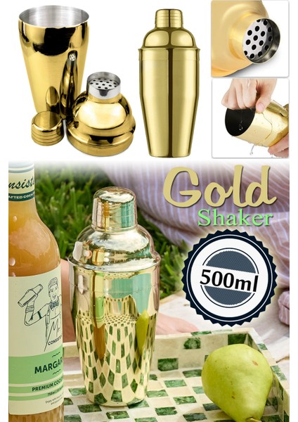 Şık 500ML Paslanmaz Çelik Shaker Kokteyl Karıştırıcı Gold Renk