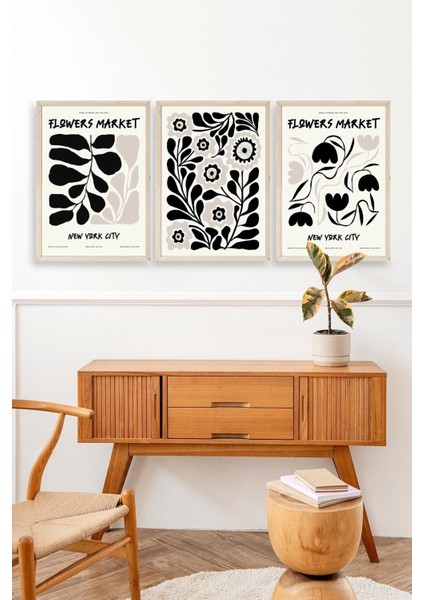 Flower Market Üçlü Ahşap Çerçeveli Tablo modelleri