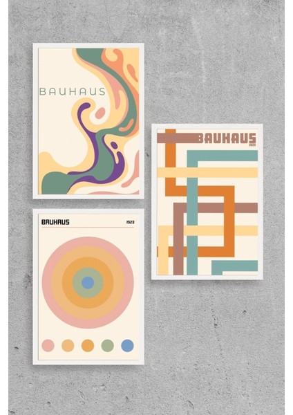 Bauhaus Üçlü Ahşap Çerçeveli Tablo