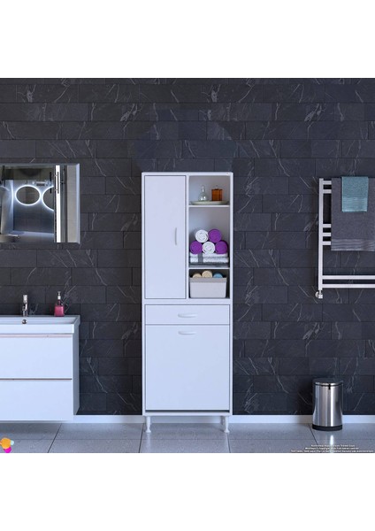 Mira Dolap 6 Bölme Çok Fonksiyonlu Banyo Dolabı 55 cm Beyaz Sepetli Dolap 55X171X32,5 cm Organizer fırsatları