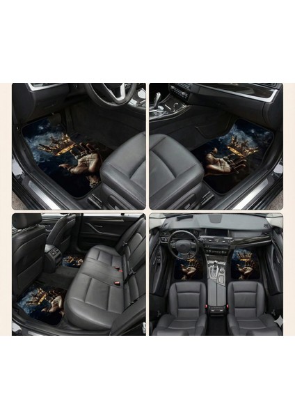 Kral Tacı ve El Tasarımlı 3D Baskılı Oto Paspas Seti - 4 Parça Üniversal