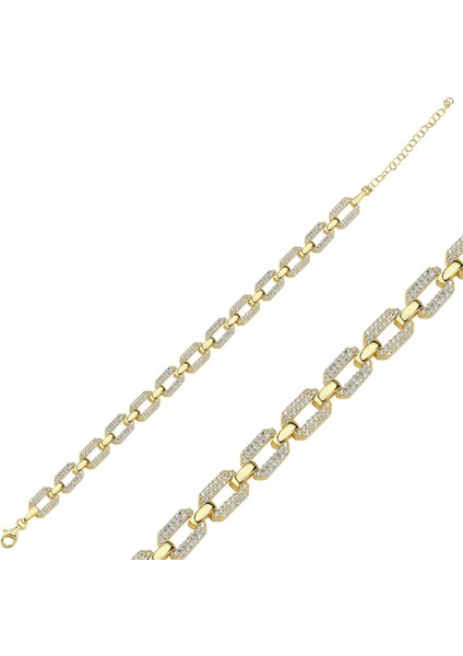 Kalın Zincir Taşlı Altın Kaplama Bileklik BLK10