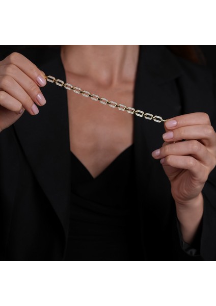 Kalın Zincir Taşlı Altın Kaplama Bileklik BLK10 fiyatları