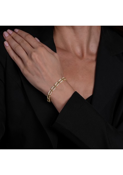 Kalın Zincir Taşlı Altın Kaplama Bileklik BLK10 modelleri