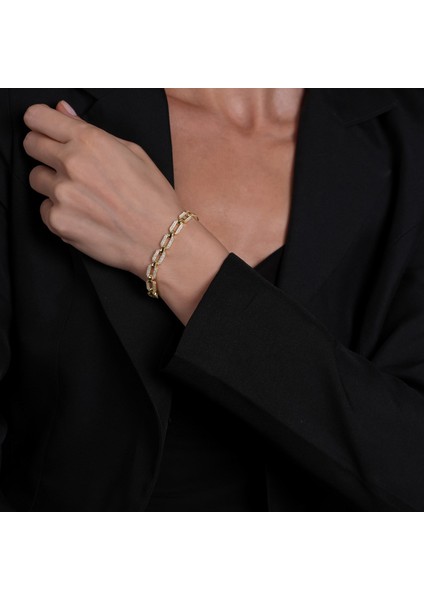 Kalın Zincir Taşlı Altın Kaplama Bileklik BLK10 fırsatları