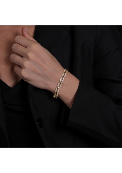 Kalın Zincir Taşlı Altın Kaplama Bileklik BLK10 indirimleri