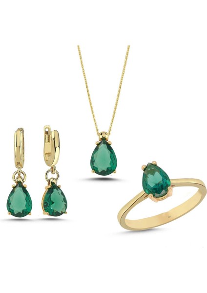 Peridot Damla Taşlı Gümüş Takım TKM12