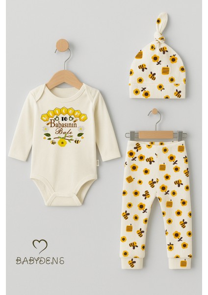 Babasının Balı 3’lü Yenidoğan Takım %100 Pamuk Uzun Kol Body,çiçek Arı Desenli Ribana Pantolon,bere fiyatları