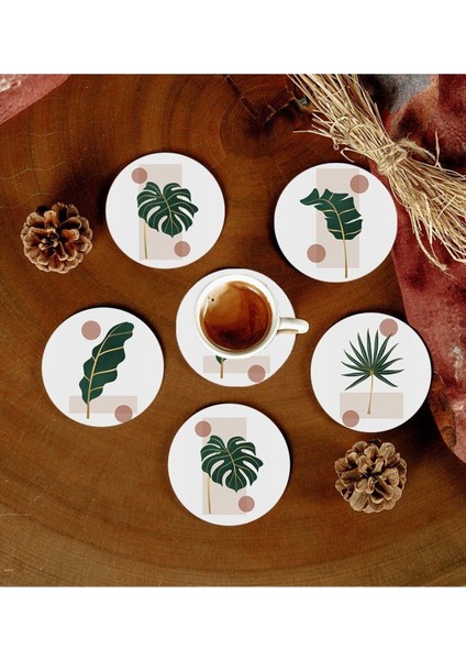 6 Adet Desenli Mdf Bardak Altlığı