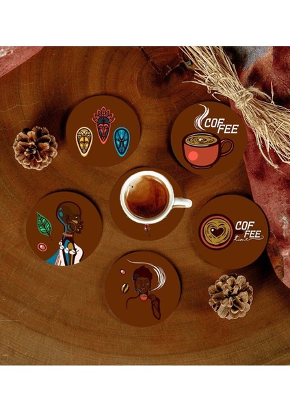 6 Adet Desenli Mdf Bardak Altlığı