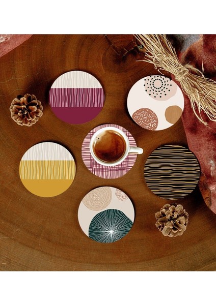 6 Adet Desenli Mdf Bardak Altlığı