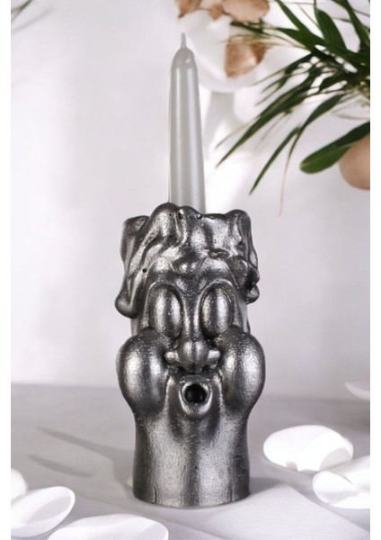 Şamdan Mumluk, Dekoratif Tealight, Gümüş Eskitme Renk, Şık ve Zarif Tasarım