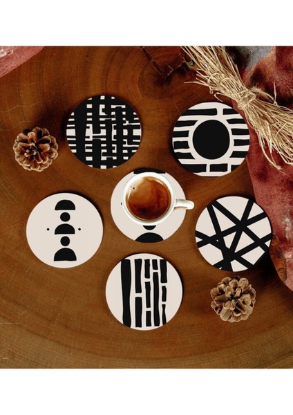 Desenli Mdf Bardak Altlığı 6 Adet