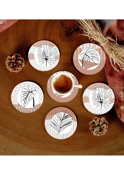 6 Adet Desenli Mdf Bardak Altlığı