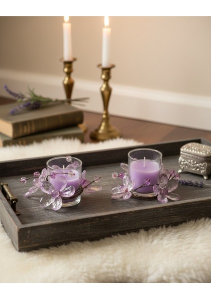 Iki Parçalı Mor Akrilik Çiçekli Cam Bardak Seti fiyatları