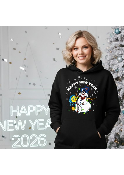 Yılbaşı Temalı Kapşonlu Sweatshirt Unisex Sweatshirt Kapşonlu