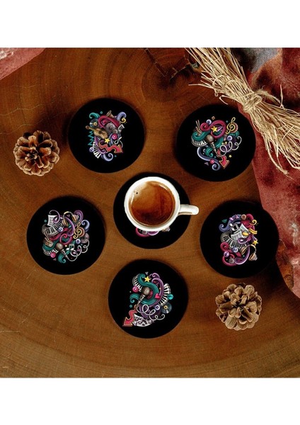 6 Adet Desenli Mdf Bardak Altlığı