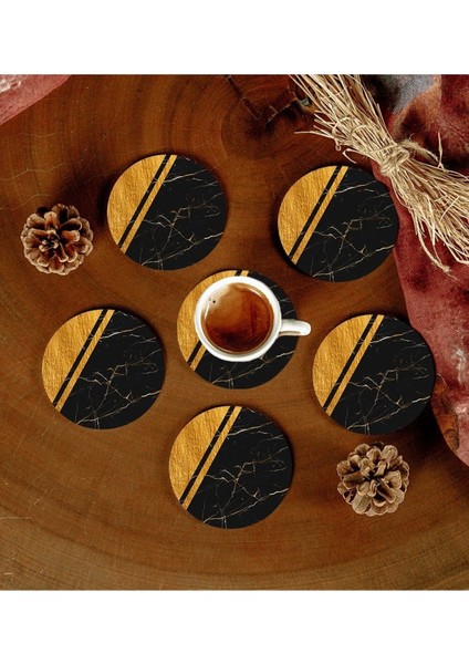 6 Adet Desenli Mdf Bardak Altlığı