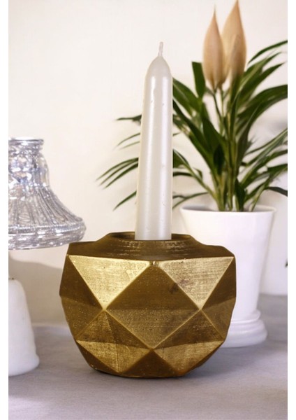 Dekoratif Altın Eskitme Şamdan Mumluk, Şık ve Zarif Tasarım