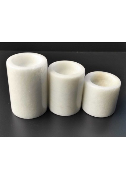Beyaz Doğal Mermer 3'lü Mumluk Takımı, Şık ve Zarif Dekorasyon Parçası