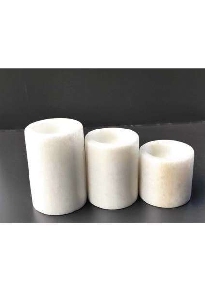 Beyaz Doğal Mermer 3'lü Mumluk Takımı, Şık ve Zarif Dekorasyon Parçası fiyatları