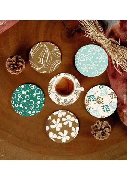 6 Adet Desenli Mdf Bardak Altlığı