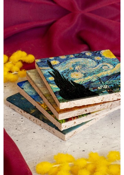 Van Gogh 4'lü Taş Bardak Altlığı modelleri