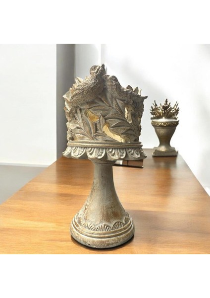 Krem Eskitme Dekoratif Polyester Kuşlu Ayaklı Şamdan Mumluk 23X11X10 cm fiyatları