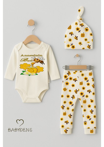 Annesinin Balı 3’lü Yenidoğan Takım %100 Pamuk Uzun Kol Body,çiçek Arı Desenli Ribana Pantolon,bere fiyatları