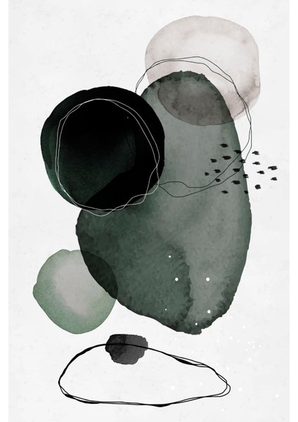 Yeşil ve Gri Tonlarda Minimal Soyut Kanvas Tablo