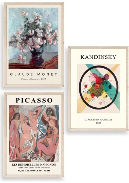 Ünlü Tablolar Üçlü Ahşap Çerçeveli Tablo