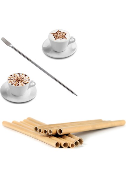 Latte Art Kalemi ve Bambu Pipet 25'li Kokteyl Karıştırıcı Seti